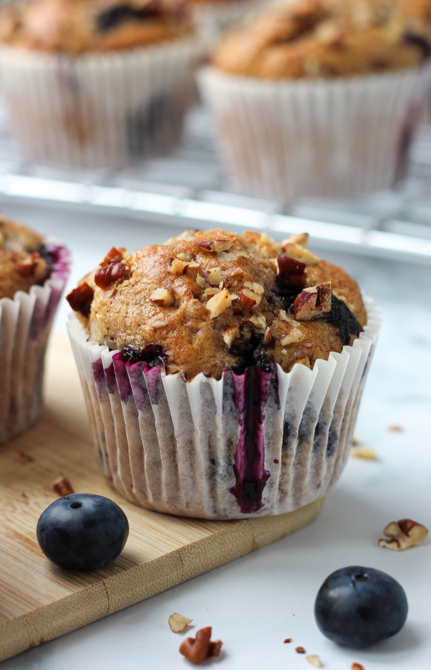 close up of a blueberry nut muffin