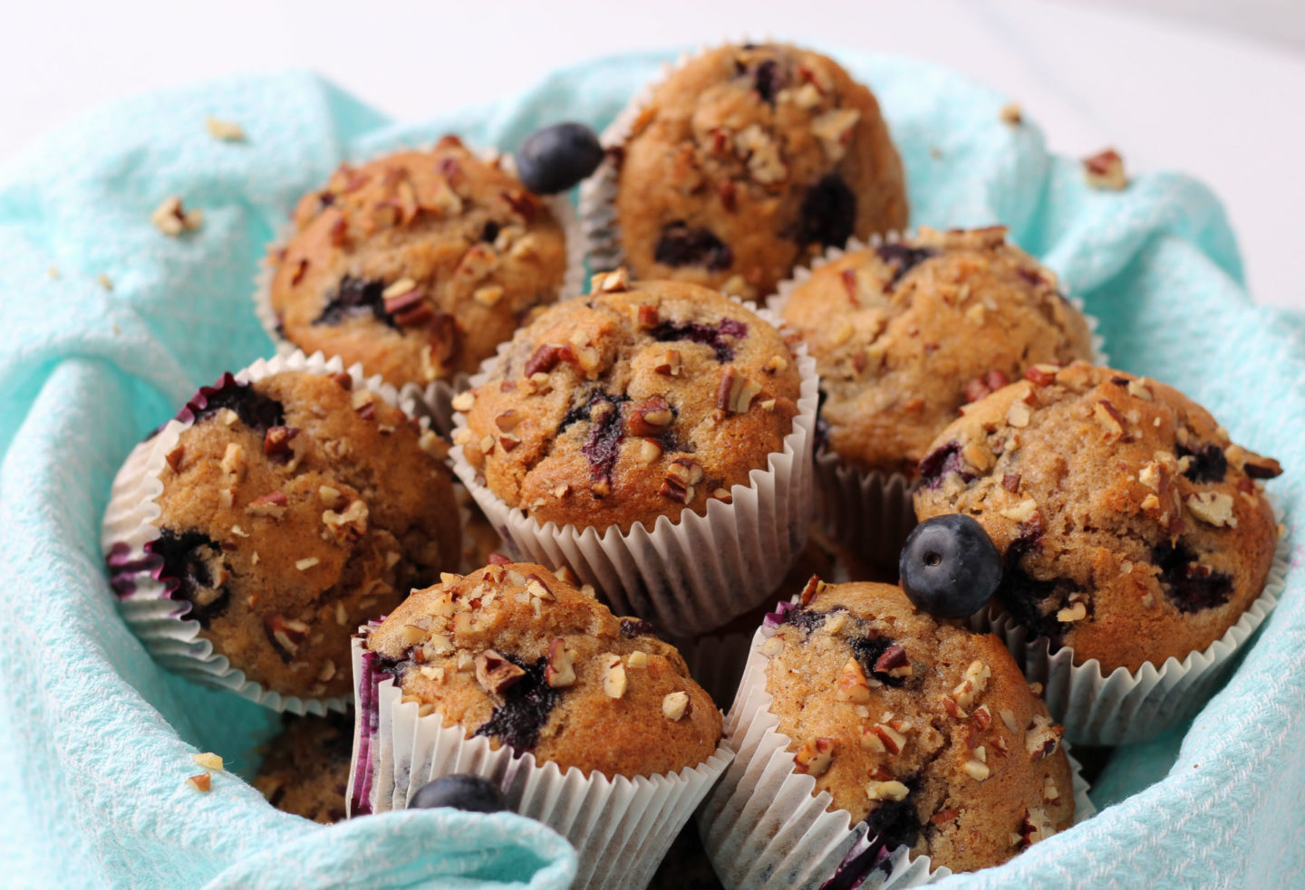 Basket of blueberry nut muffins