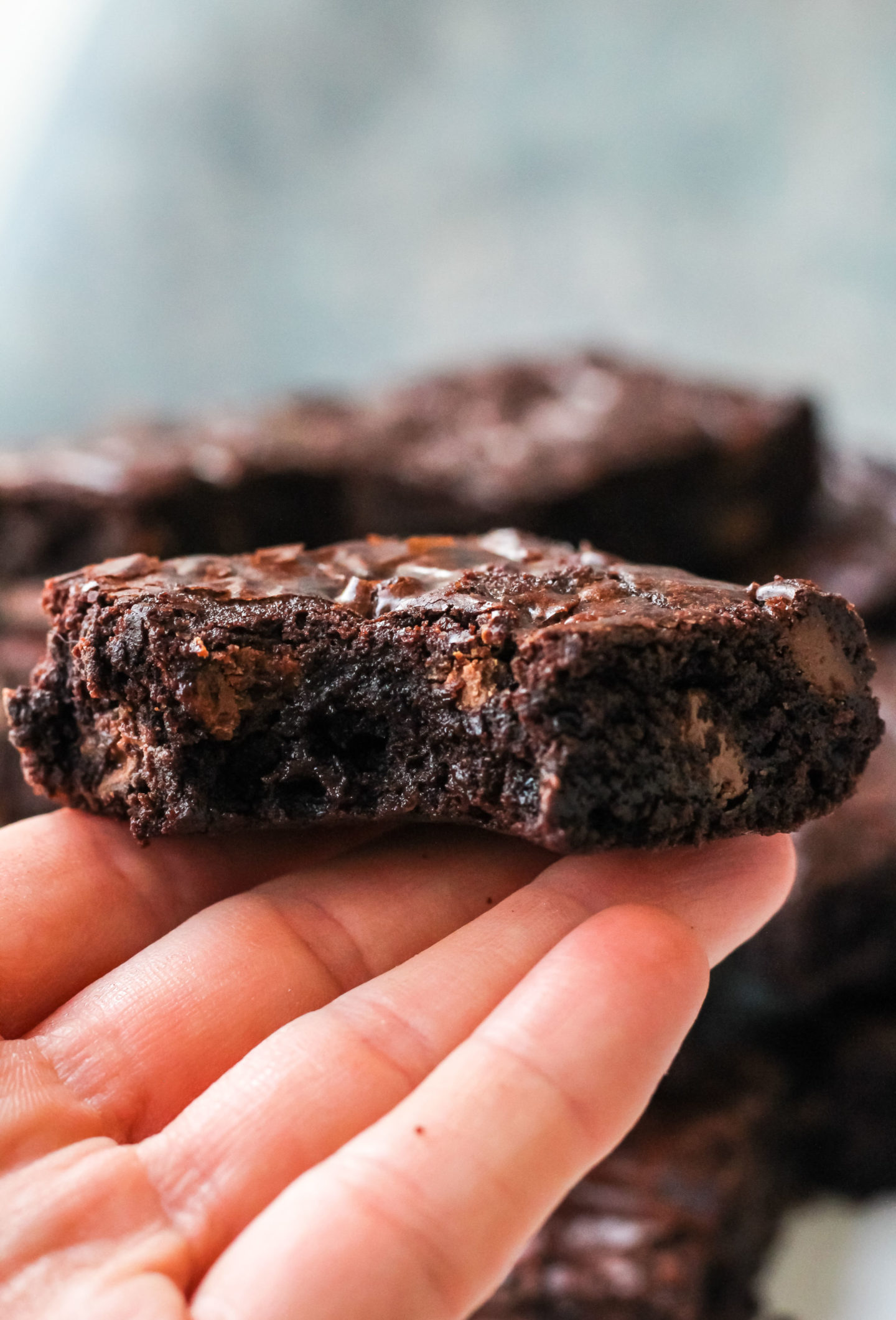 close up of the chewy texture inside a brownie