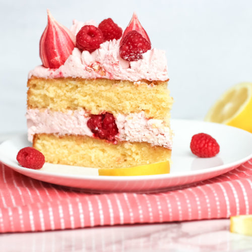 lemon raspberry cream cake with meringue kisses