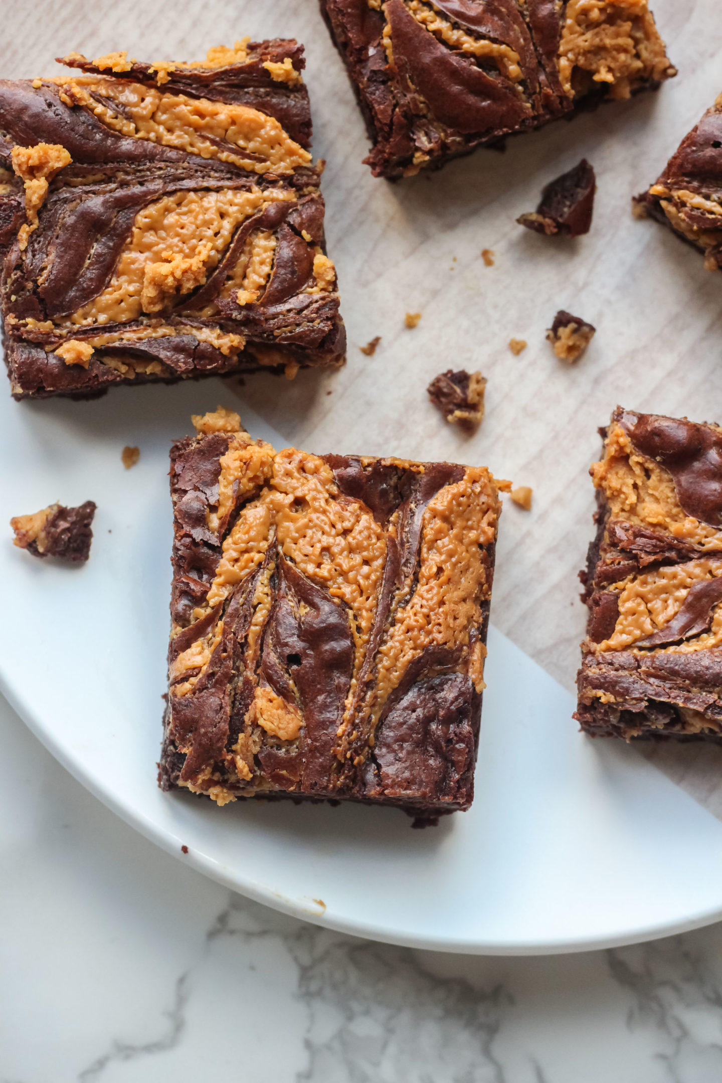 view from above of plate of brownies