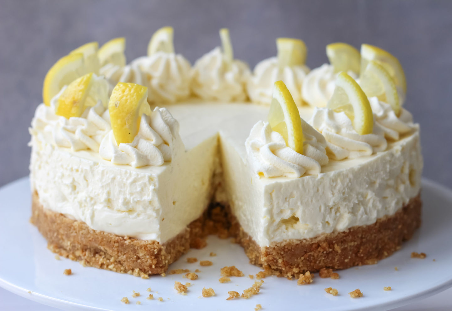 view inside sliced lemon cheesecake