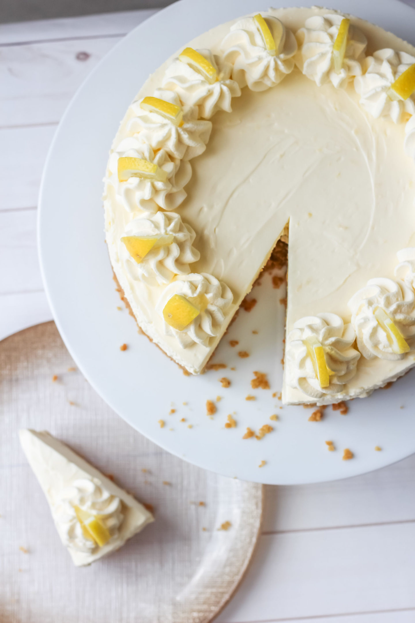 view from above of lemon cheesecake