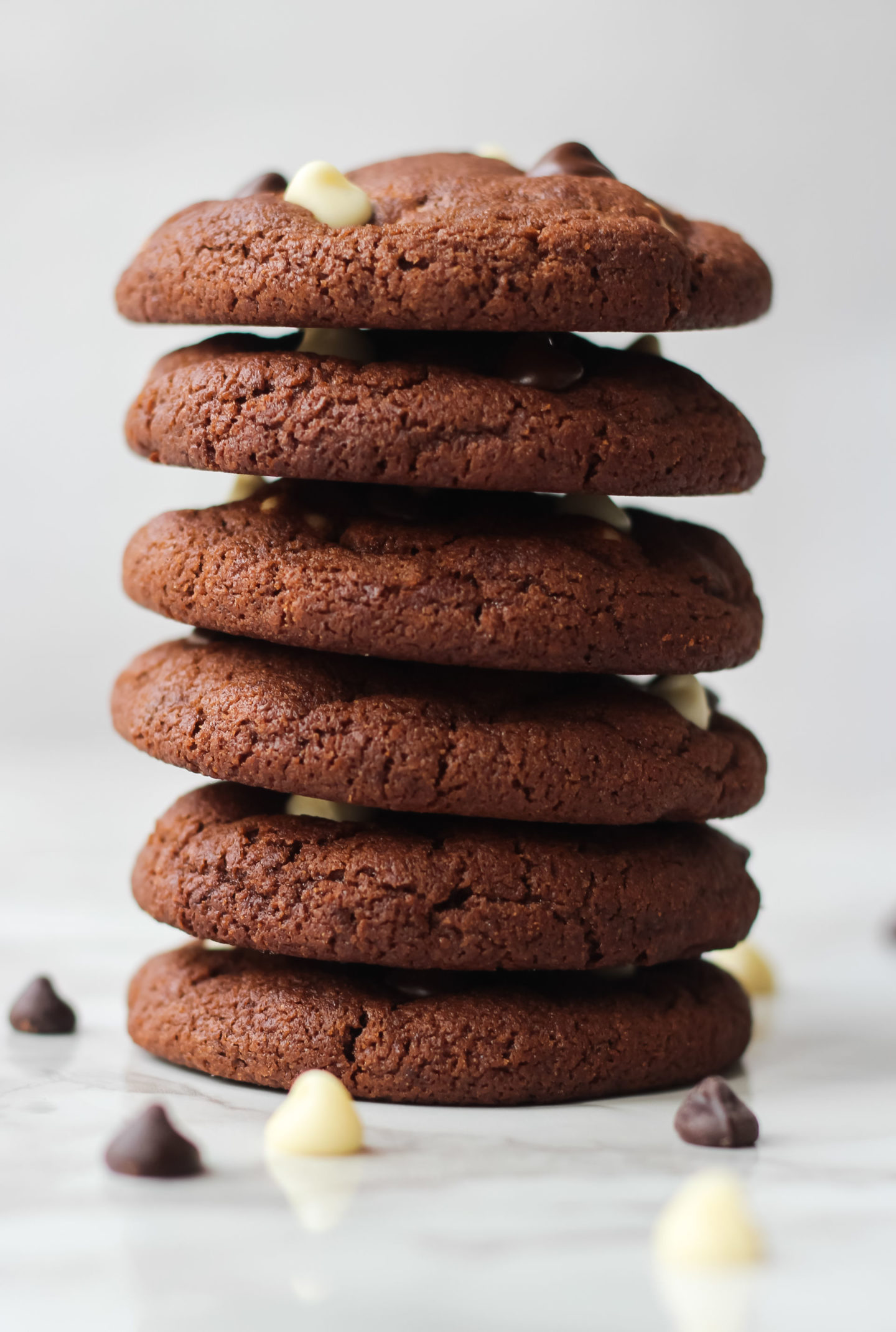 stack of triple chocolate chip cookies
