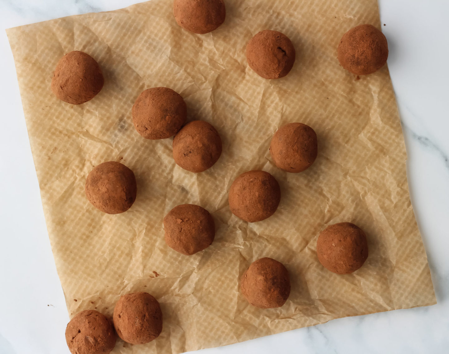 shot from above of truffles on baking paper