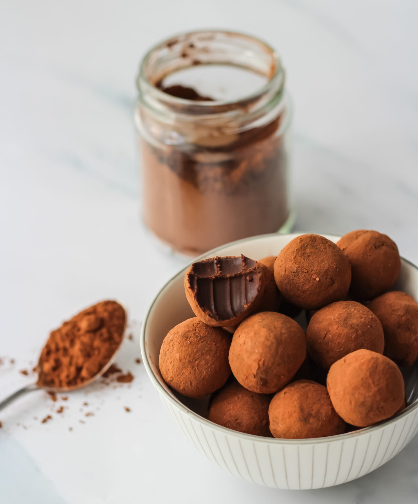 chocolate truffles and cocoa powder