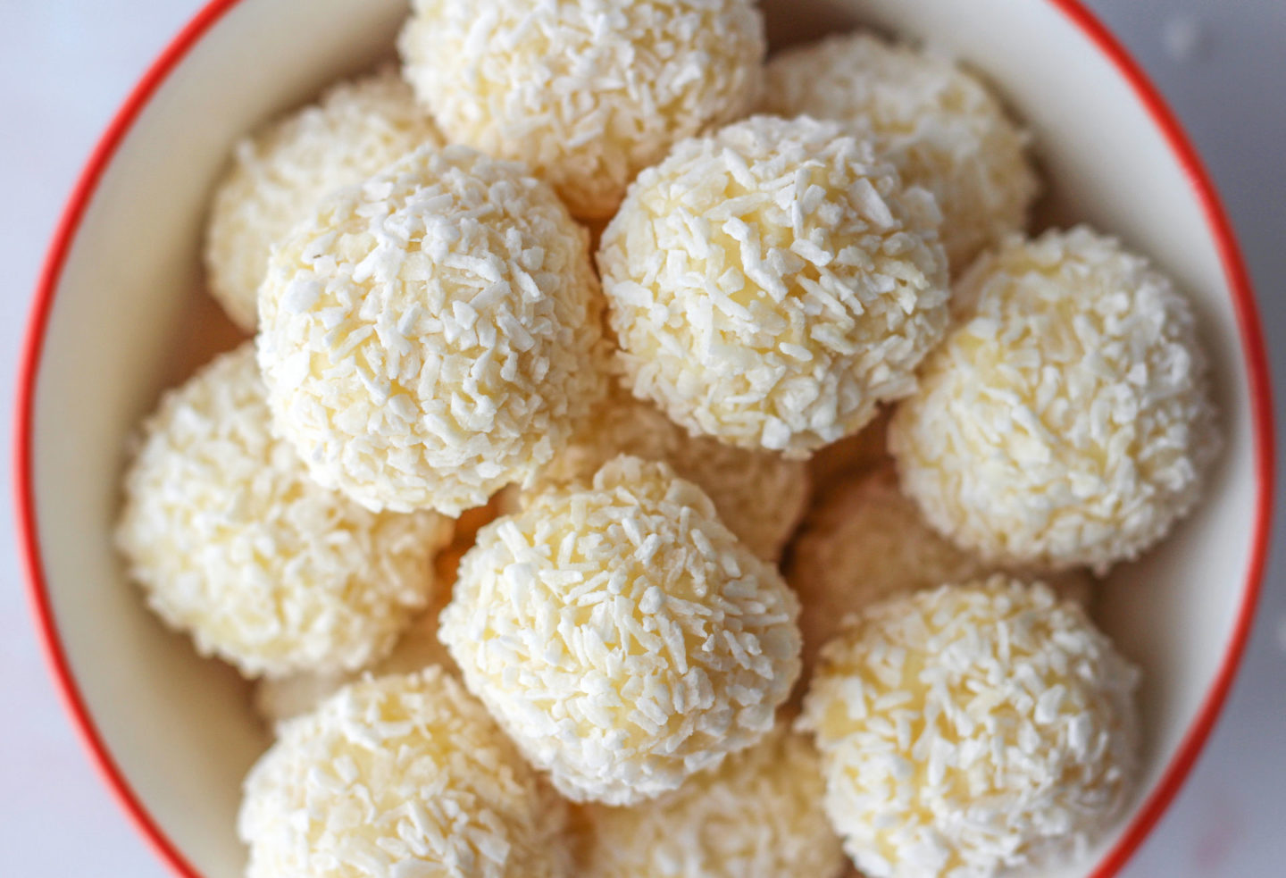 close up of coconut truffles