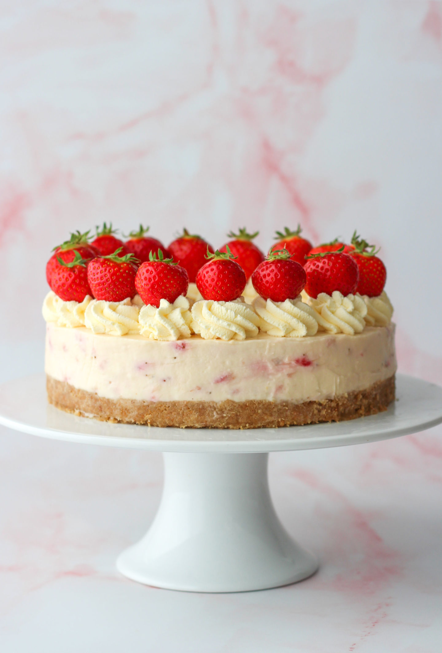No-Bake Strawberry White Chocolate Cheesecake - Baker Jo