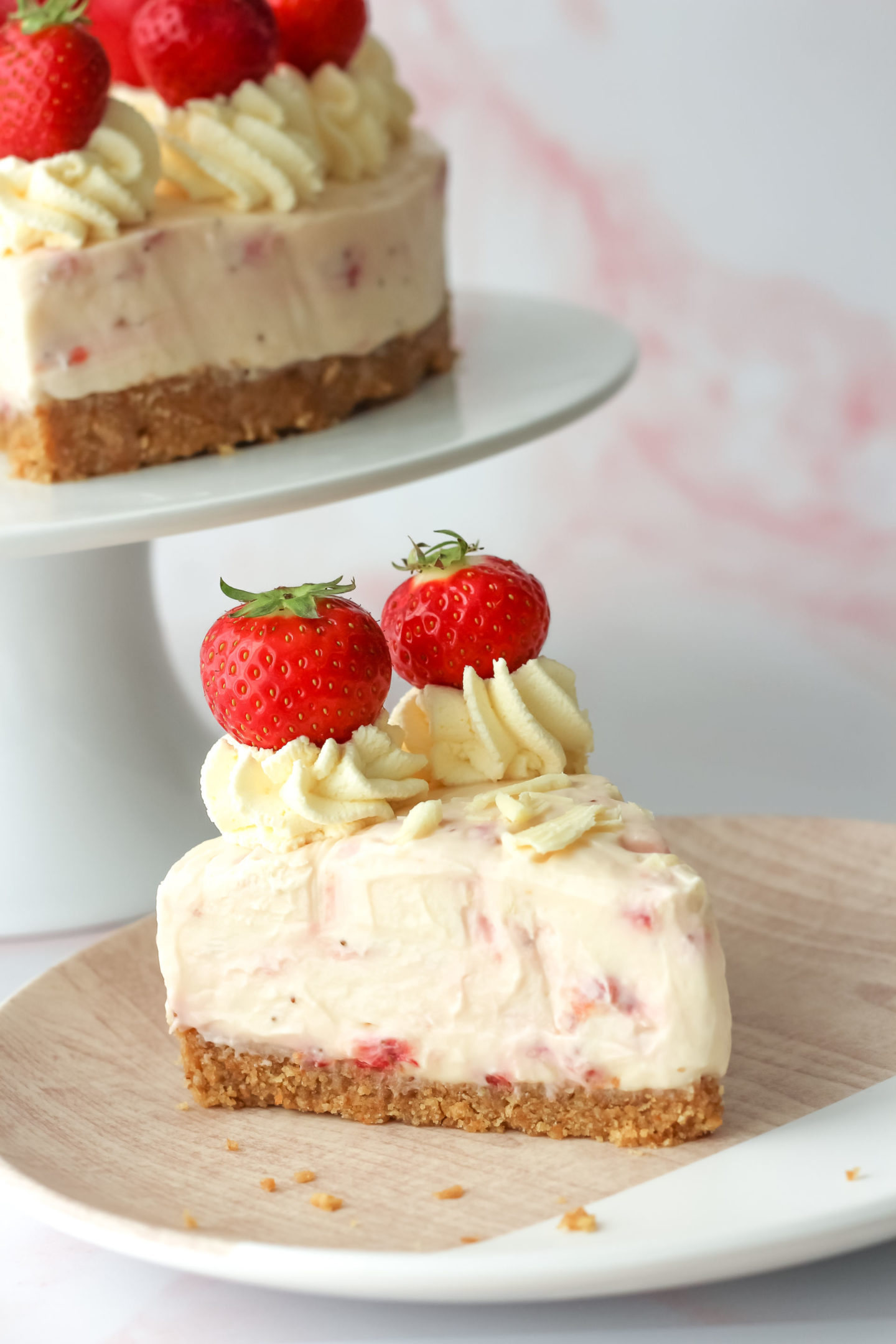 No-Bake Strawberry White Chocolate Cheesecake - Baker Jo