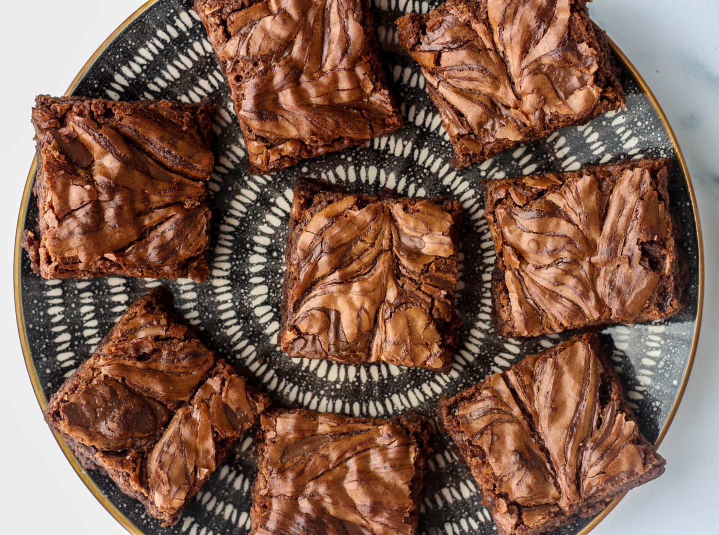 overhead view of plate of nutella brownies