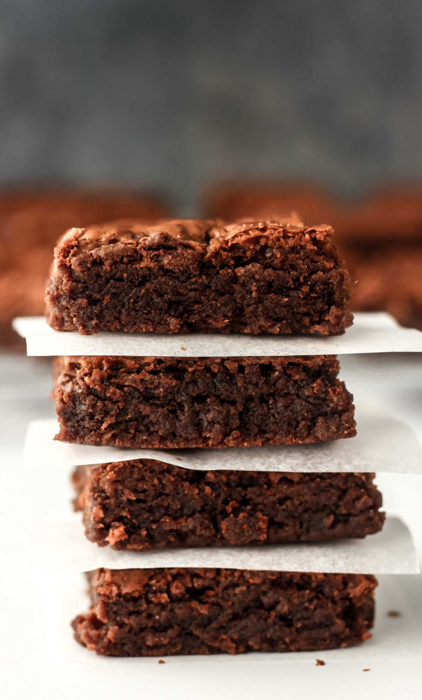 close up of tower of nutella brownies