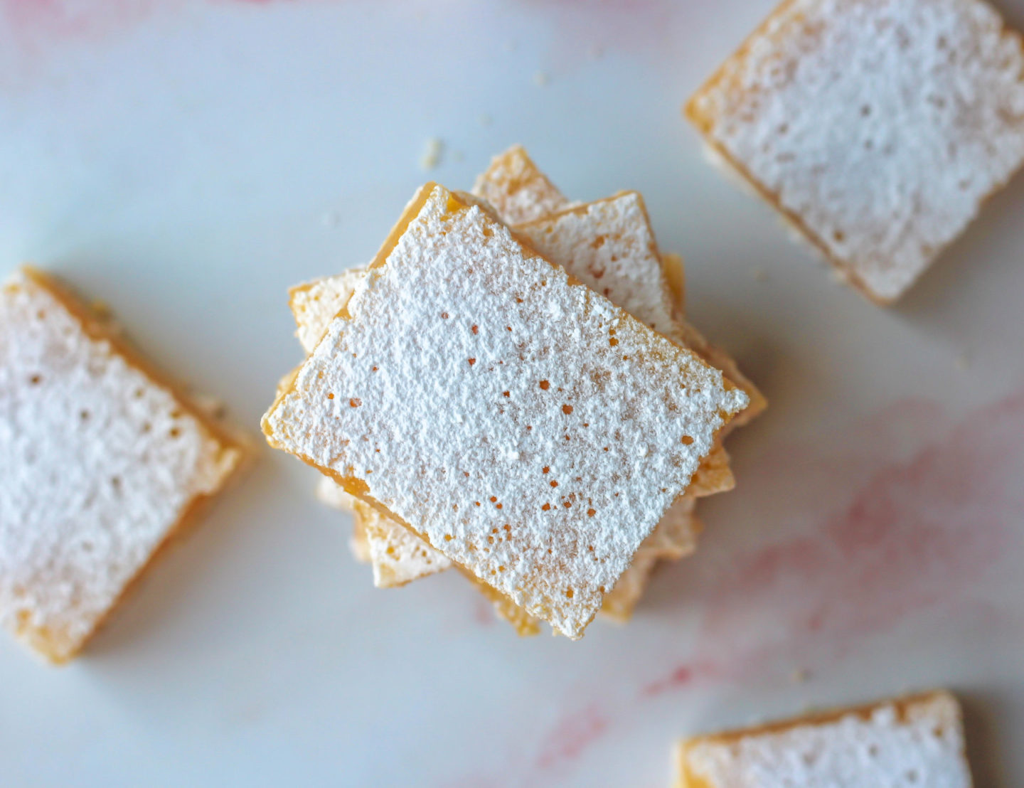 view from above of stack of lemon bars