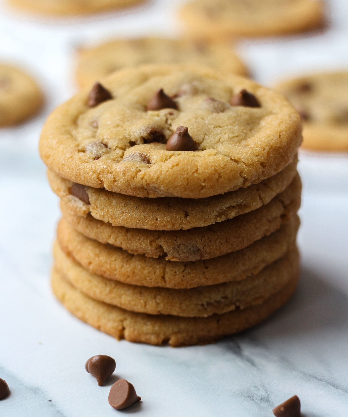 Stack of chewy chocolate chip cookies