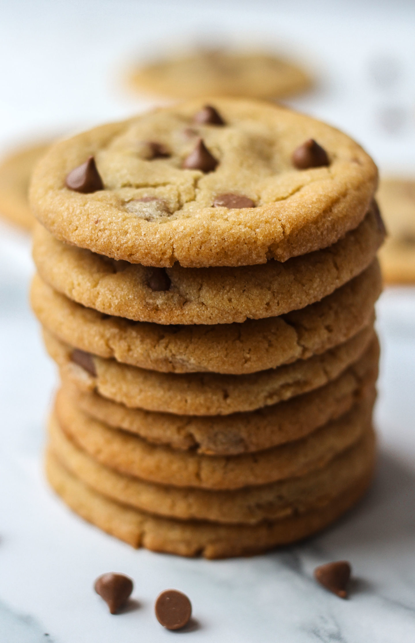 Tower of chewy chocolate chip cookies