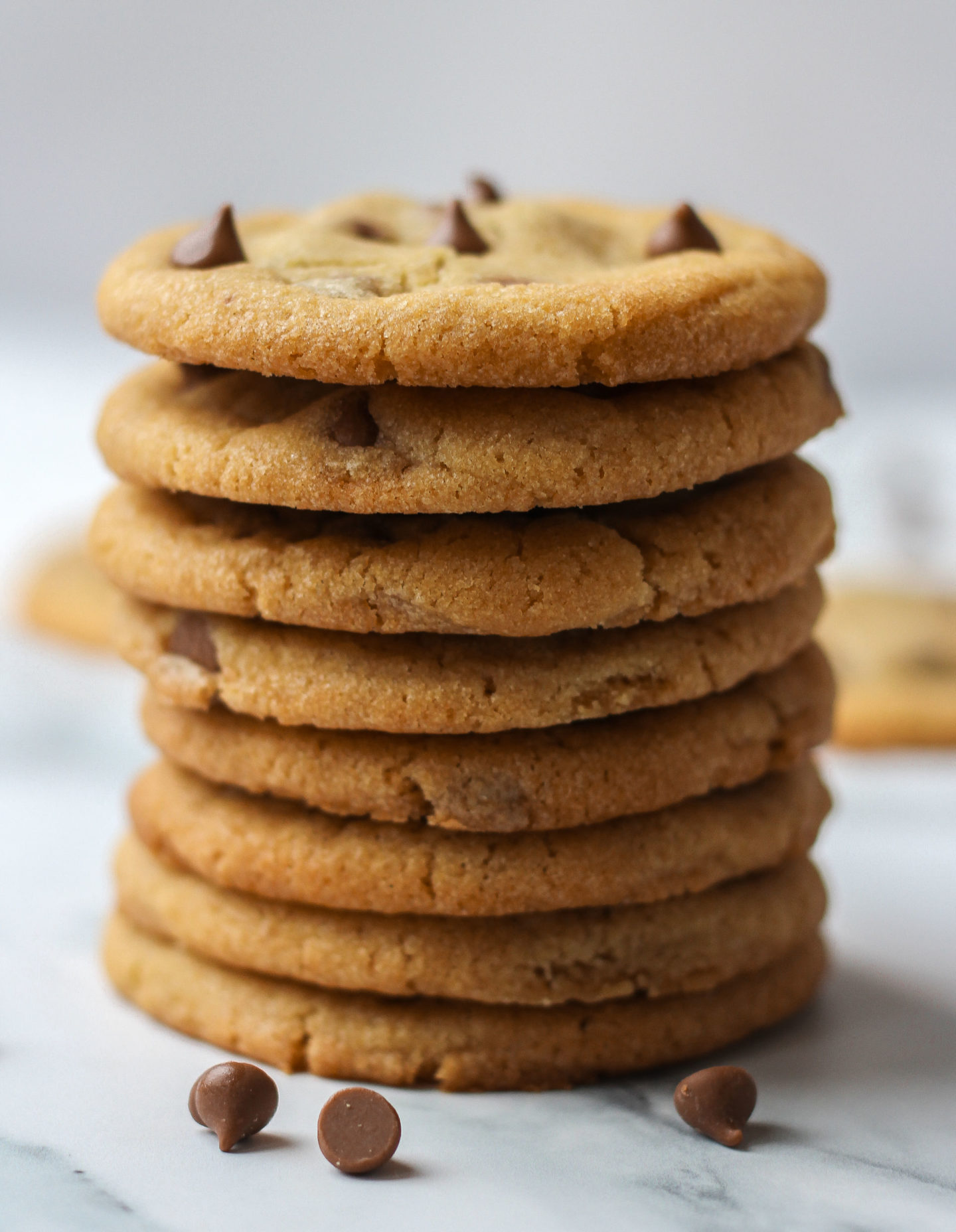 Tower of chewy chocolate chip cookies