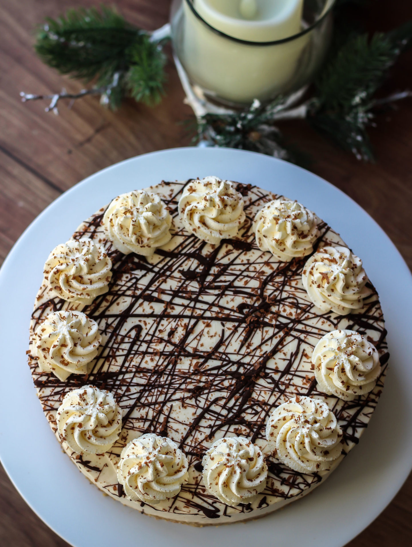 View from above of no-bake Baileys cheesecake