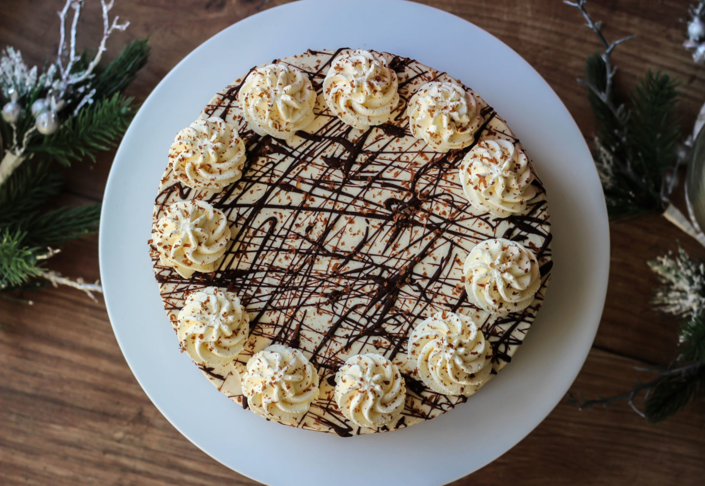 View from above of no-bake Baileys cheesecake